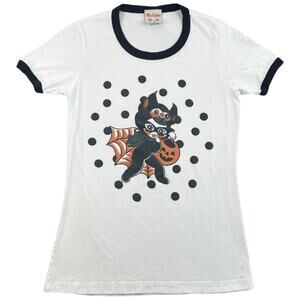 Miss Ladybug Halloween Bat Pumpkin Ringer Graphic Tee Cotton USA Slim Fit Small